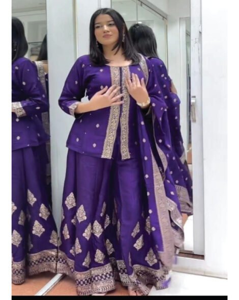 Buy Indian shalwar in Qatar – Elegant Banarasi silk sharara suit party wear