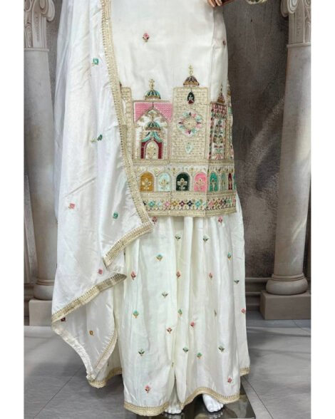 Buy Indian shalwar in Qatar – Affordable luxury chinon silk sharara set Qatar