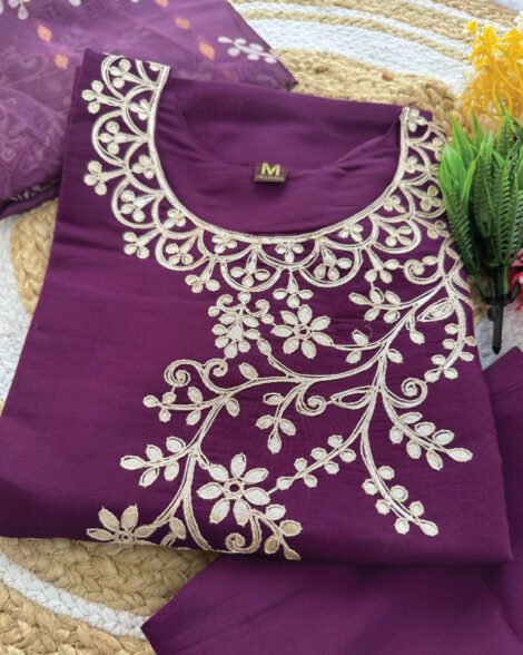 Buy Indian shalwar in Qatar – Gota Patti embroidered Roman Silk kurti outfit
